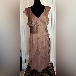 Adrianna Papell Brown Tiered Pleated Dress